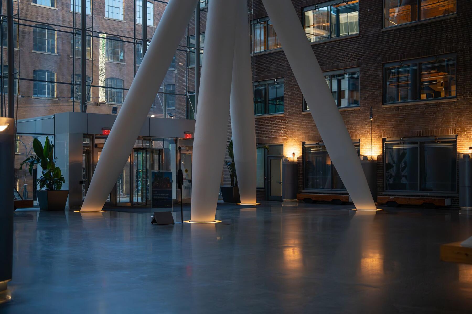 An office atrium after hours
